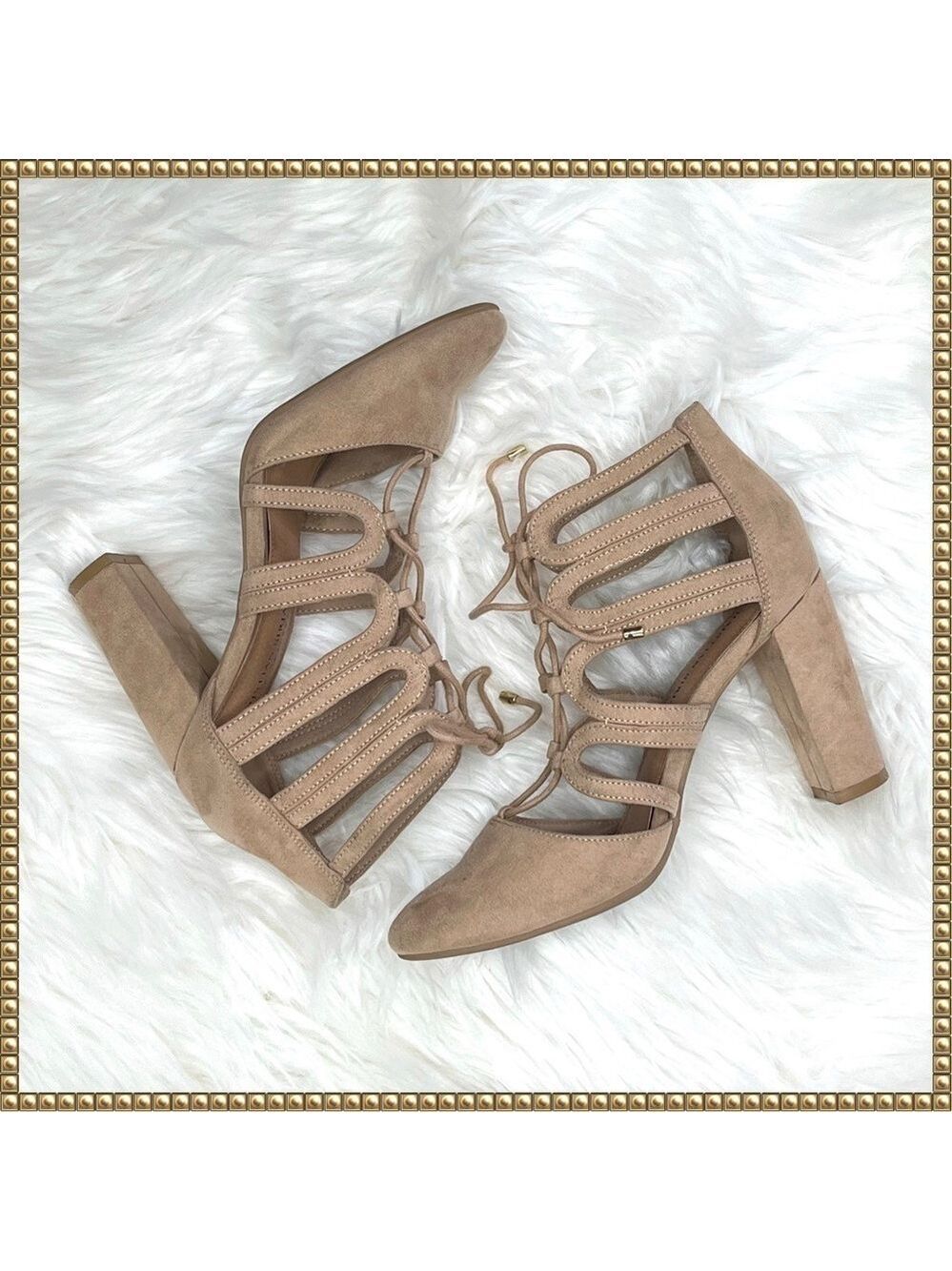 Christian Siriano for Payless Beige Lace Up Heels Size 7.5